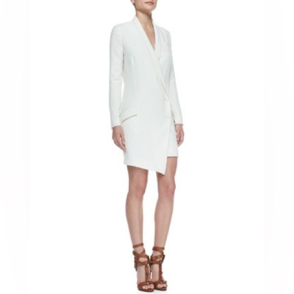 White Long Sleeve Wrap Blazer Dress